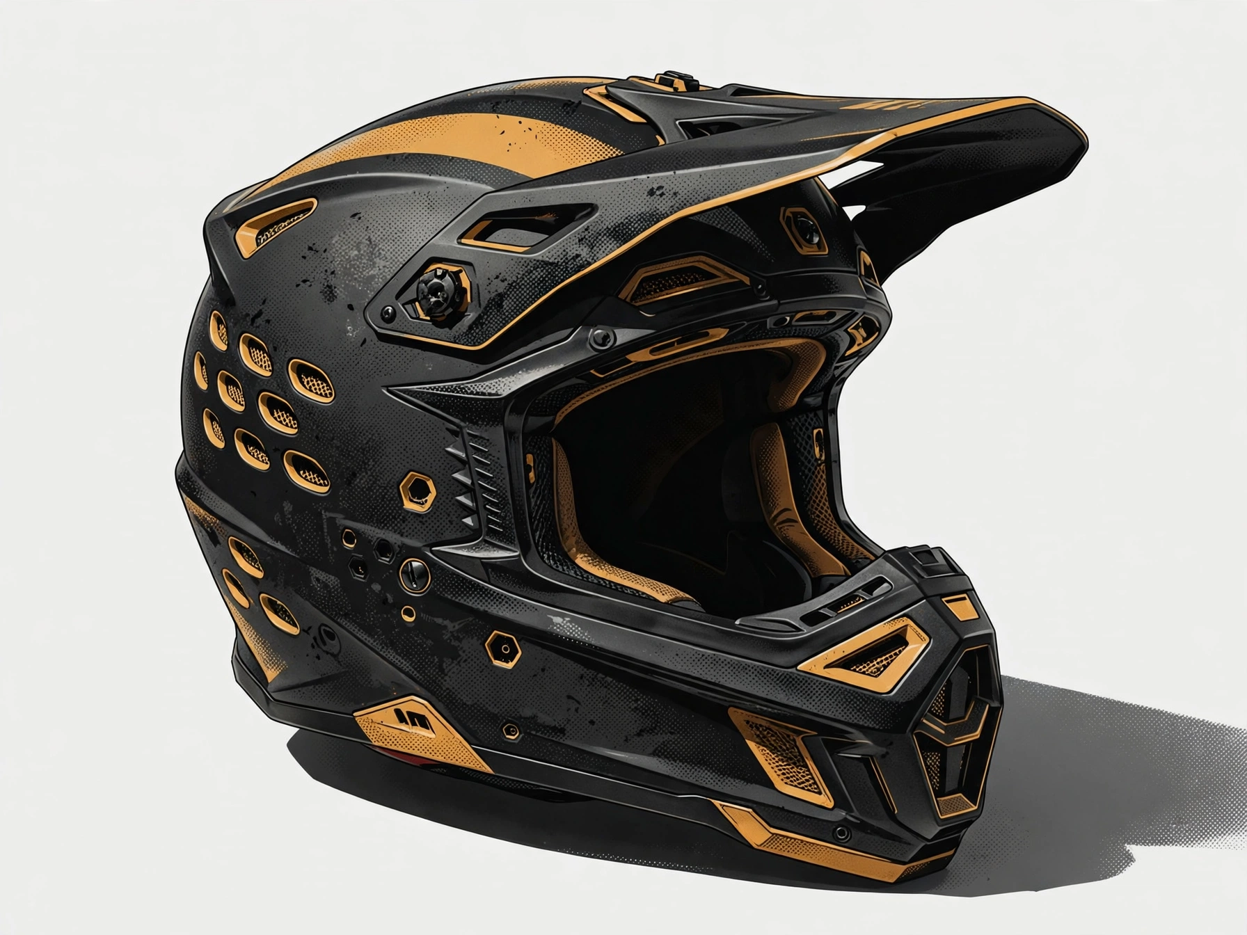 Black motocross helmet with ochre details